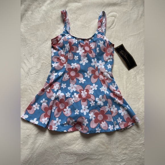 NWT Esther Williams Blue Retro Floral Swim Dress - Picture 3 of 10